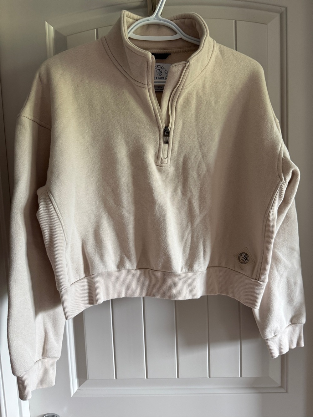 Set: MPG Women's Cropped Quarter-Zip Pullover Sweatshirt & shorts set - Cream